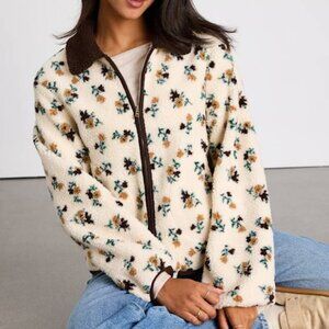 Lulus Naliah Ivory Floral Shearling Collared Jacket White - Size M